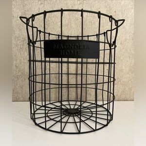 Magnolia Home Matte Black Metal Wire Basket Trash Can Decor Bin Organizer 11”